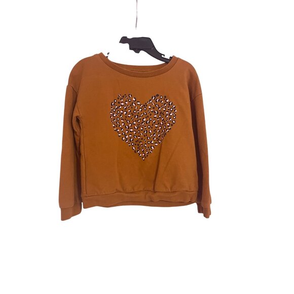Carters 5T Toddler Crewneck Sweatshirt With Leopard Heart Design In Orange G-7-2 - Picture 1 of 4